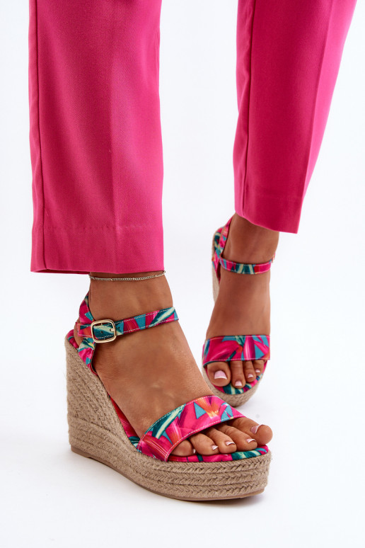 Patterned Wedge Sandals in Fuchsia Anihazra