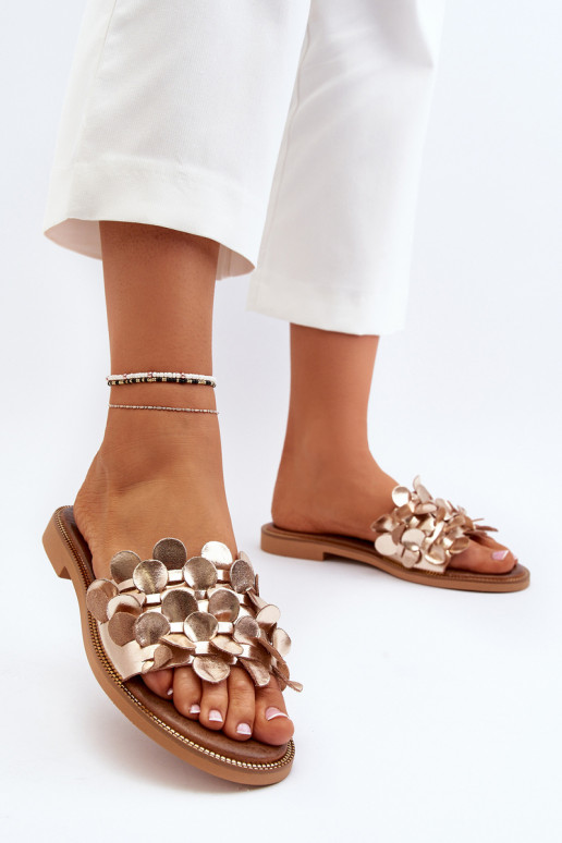 Zazoo 40381 Women's Leather Flat Heel Slippers Golden