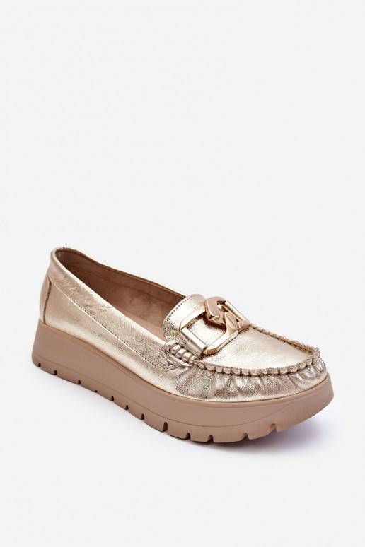 Leather Platform Loafers With Embellishment Gold Desmond  Leather Platform Loafers With Embellishment Gold Desmond