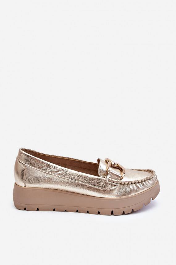 Leather Platform Loafers With Embellishment Gold Desmond 