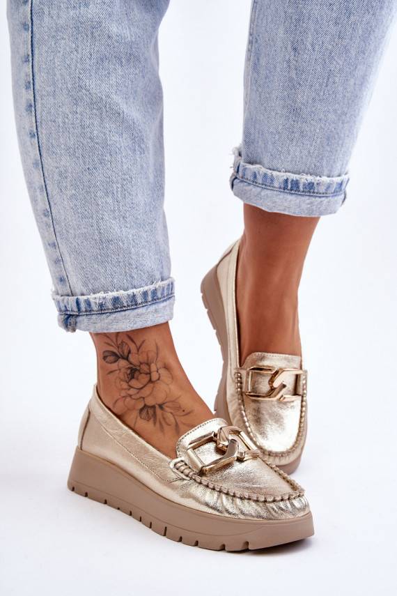 Leather Platform Loafers With Embellishment Gold Desmond 