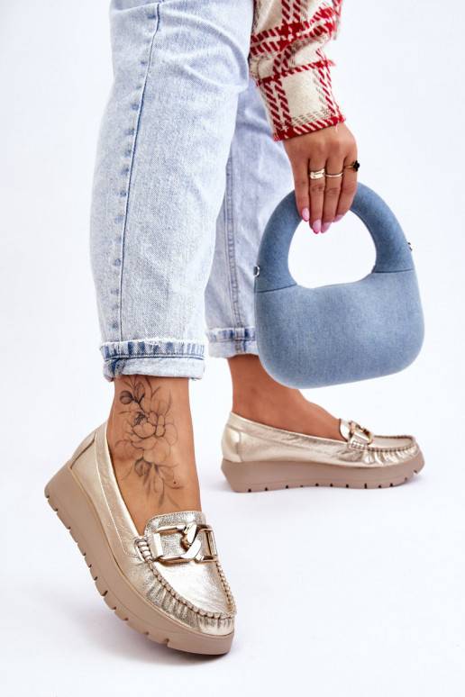 Leather Platform Loafers With Embellishment Gold Desmond  Leather Platform Loafers With Embellishment Gold Desmond