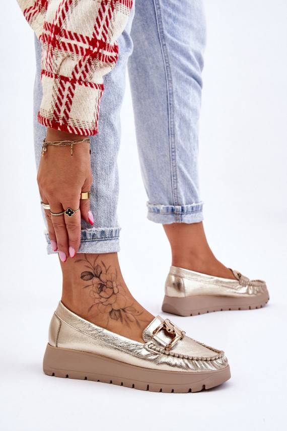 Leather Platform Loafers With Embellishment Gold Desmond 