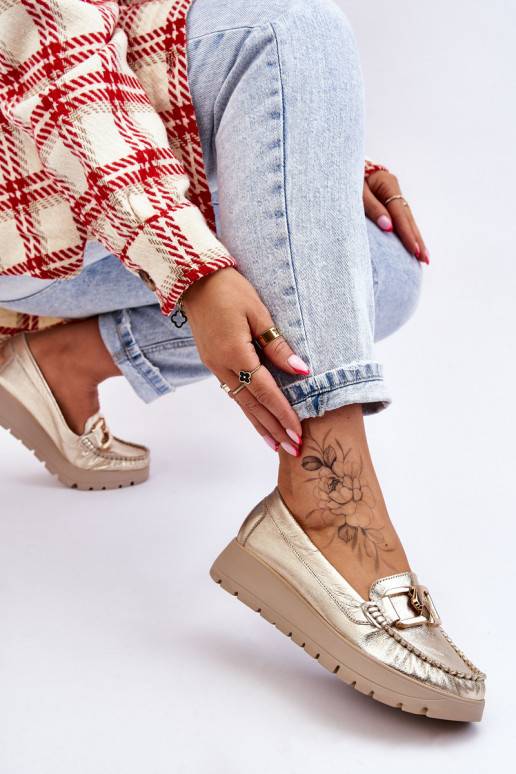 Leather Platform Loafers With Embellishment Gold Desmond  Leather Platform Loafers With Embellishment Gold Desmond