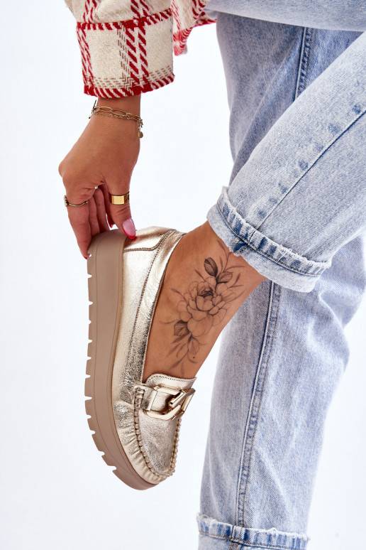 Leather Platform Loafers With Embellishment Gold Desmond  Leather Platform Loafers With Embellishment Gold Desmond