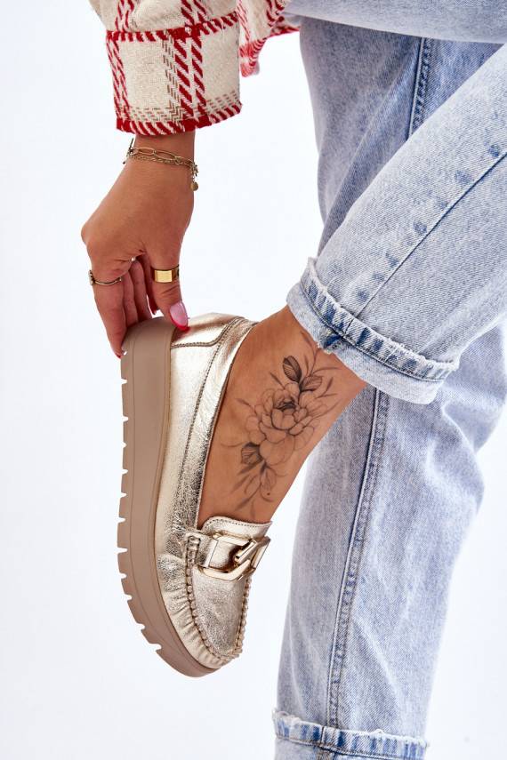 Leather Platform Loafers With Embellishment Gold Desmond 