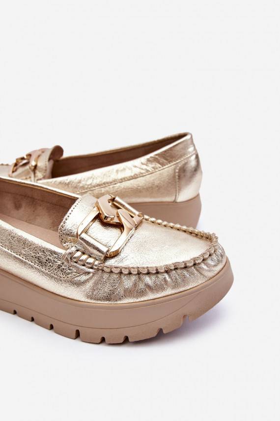 Leather Platform Loafers With Embellishment Gold Desmond 