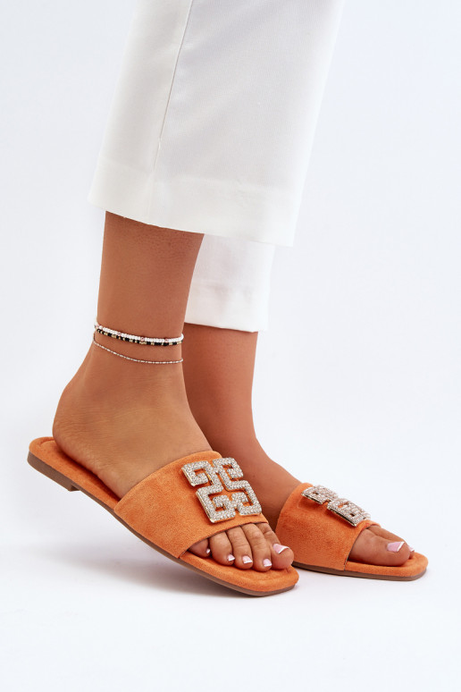 Women's Flat Sandals with Orange Decoration Inaile