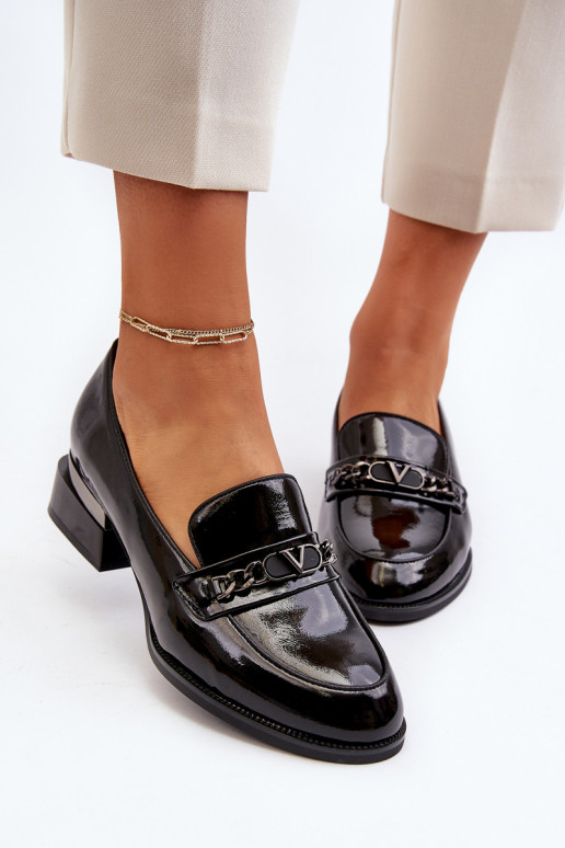 Women's Patent Leather Low Heel Shoes Black Albreide
