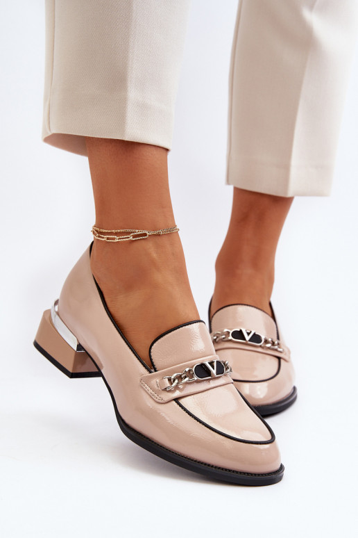 Women's Beige Patent Leather Low Heel Shoes Albreide