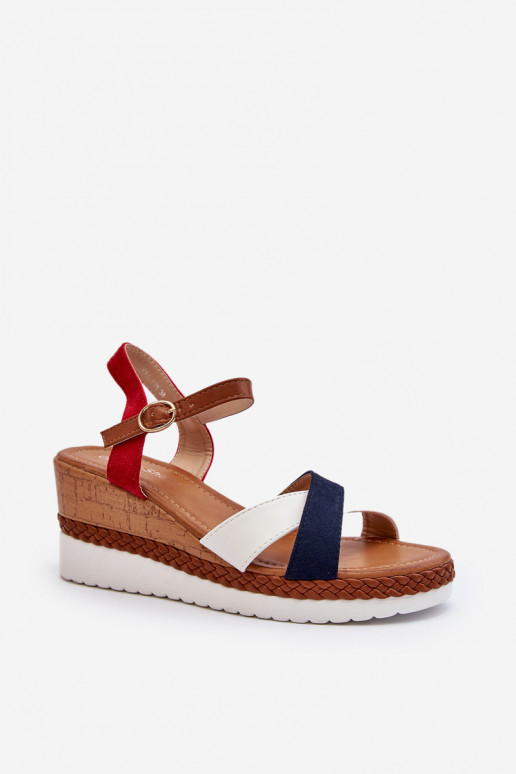 Wedge Sandals with White and Navy Straps Kioda