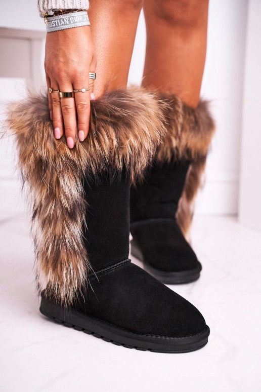Women's Snow Boots With Fur Leather Suede Black Balvin