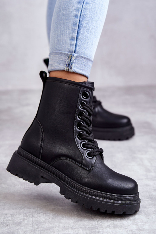 Women's Leather Boots Workers Light Black Denila