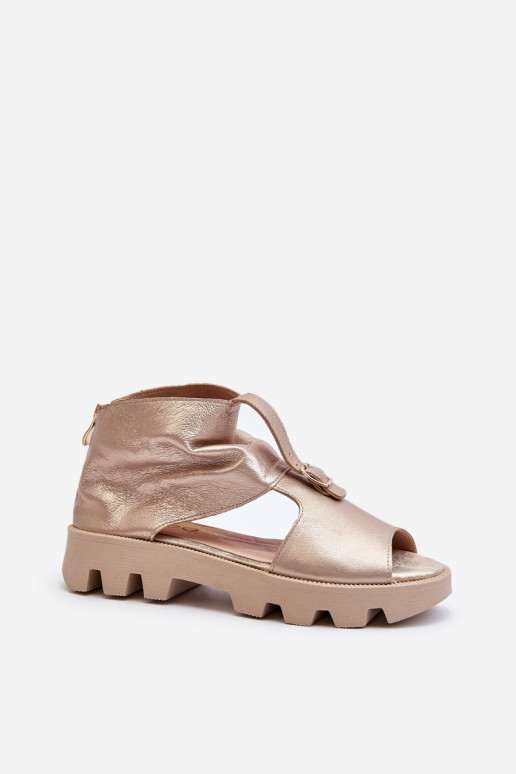 Zazoo 999 Leather Women's Sandals with Golden Zip