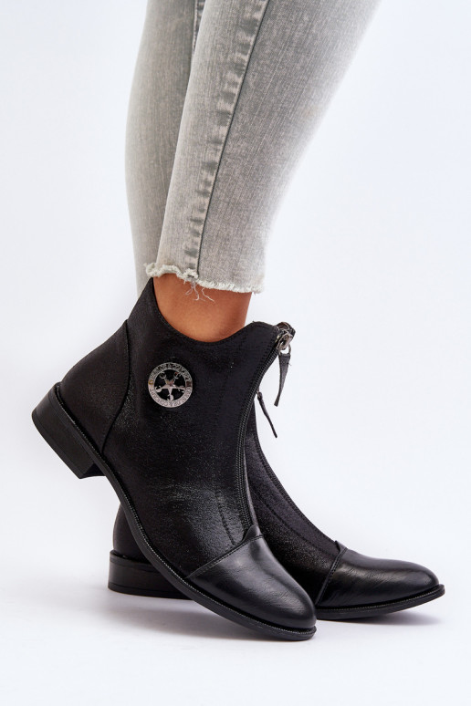Women's Ankle Boots with Flat Heel and Zip Beige Loratie