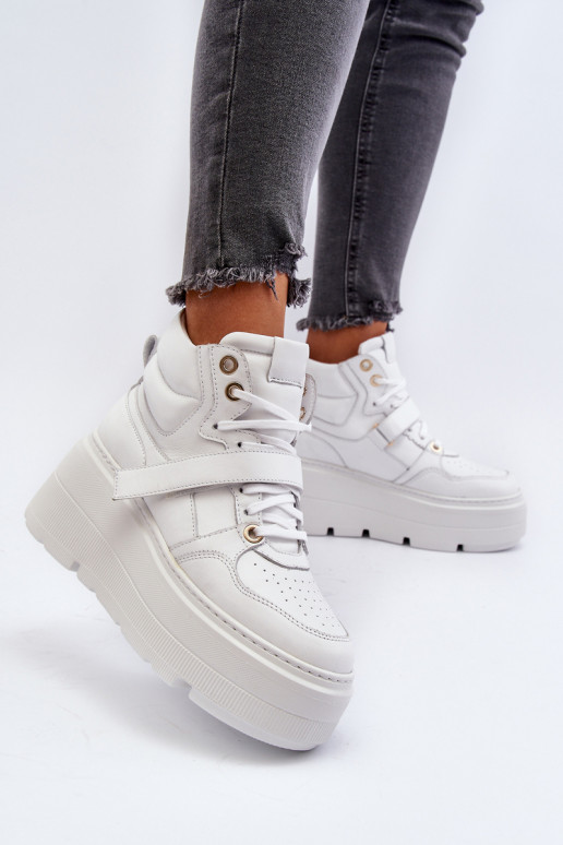 White Women's Leather Sneakers Zazoo 3450