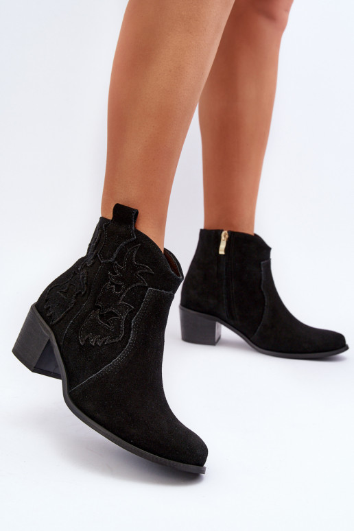 Zazoo 3426 Women's Suede Cowboy Boots Black