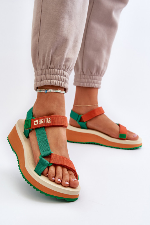 Women's Platform and Wedge Sandals Big Star NN274A053 Green-Orange