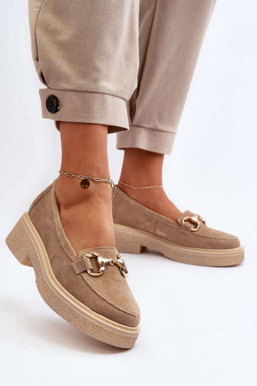 Zazoo 3429 Suede Women's Moccasins With Decoration Beige