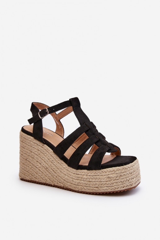 Black Wedge Sandals with Woven Strap Gnosis
