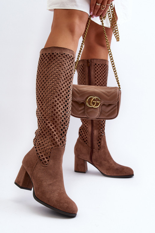Lace-up Suede High Heel Boots Brown Jolenna