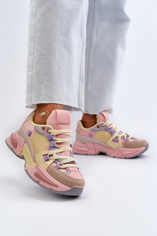 Women's Sneakers On Chunky Sole Pink-Yellow Peonema
