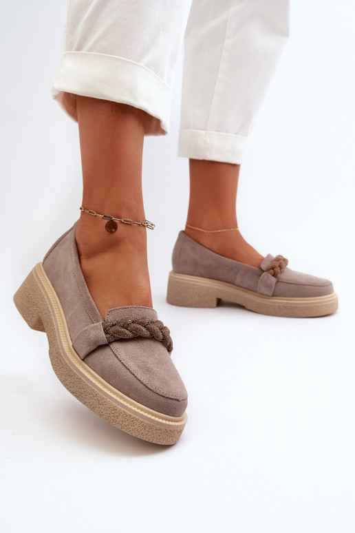 Women's Suede Moccasins with Decoration Cappuccino Zazoo 3429/W