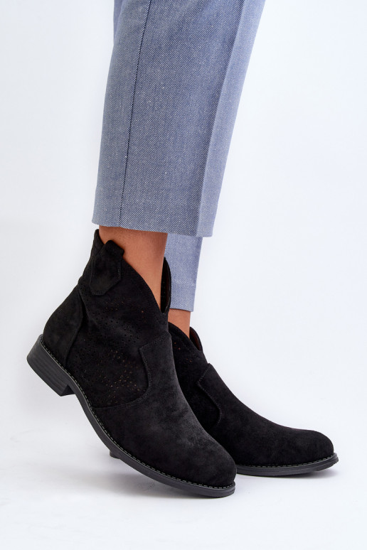 Women's Black Flat Heel Cutout Ankle Boots S.Barski HY66-151