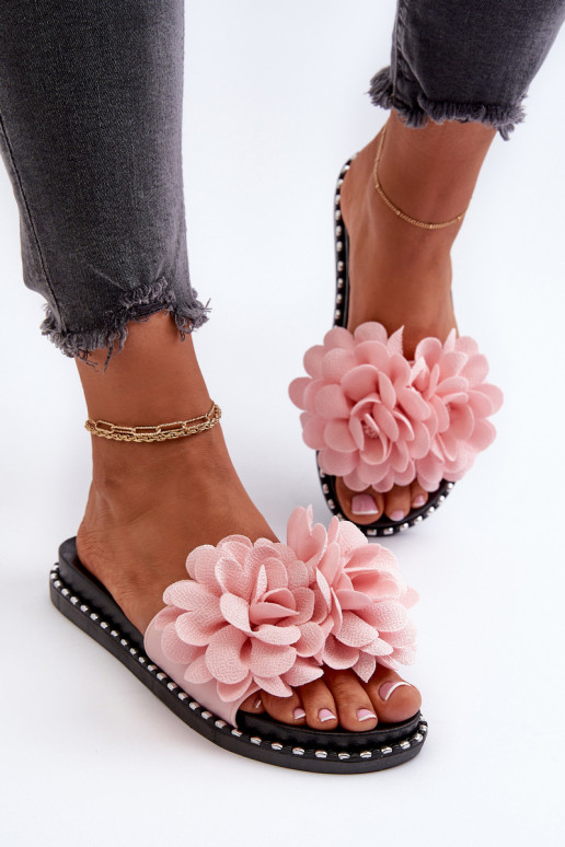 Women's Pink Flower Embellished Sandals Cellanen