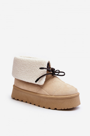 Snow boots on platform with fur light beige Olimuka 2