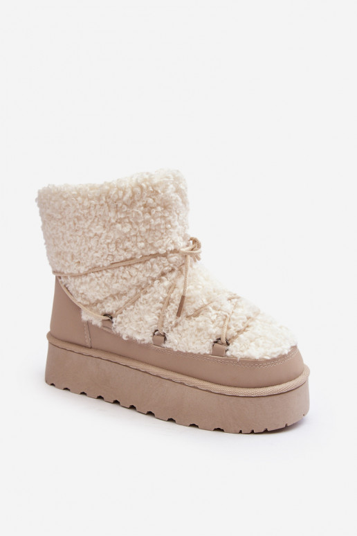 Women's Lace-up Snow Boots with Thick Sole Beige Loso