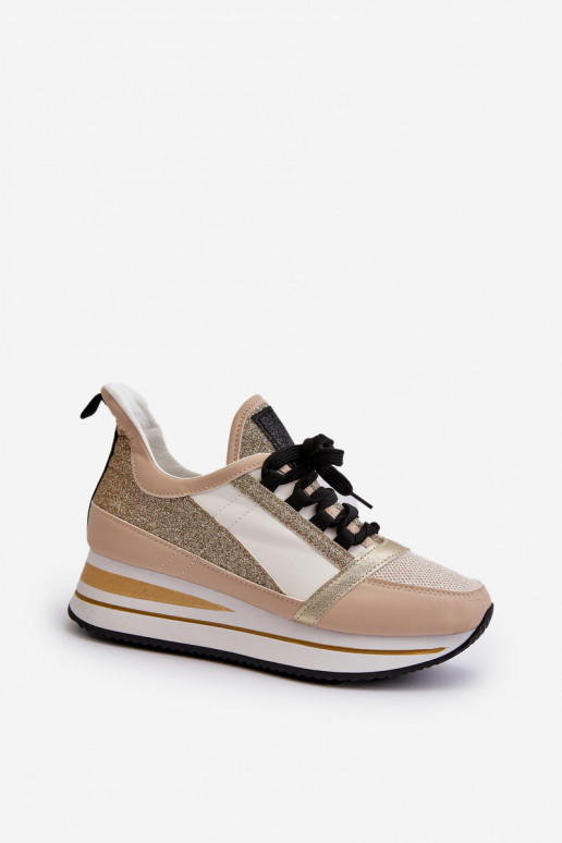 Women's Wedge Sneakers with Platform and Brocade Golden Rafani