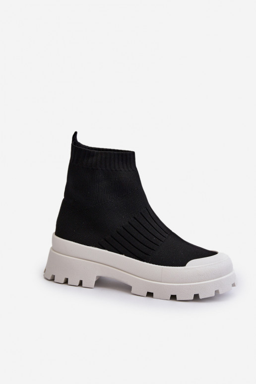 Women's Boots with Sock-Like Shaft Slip-On Black Fiename