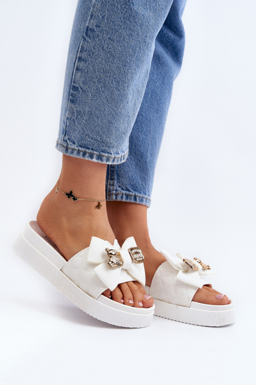 Women's Flip Flops with Bow and Teddy Bear White Katterina Women's Flip Flops with Bow and Teddy Bear White Katterina