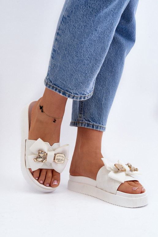 Women's Flip Flops with Bow and Teddy Bear White Katterina
