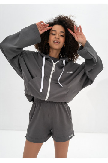 Bane - Dark stone grey oversize zipped hoodie 2