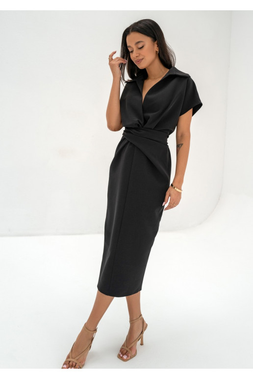 Axelle - Black collared midi dress