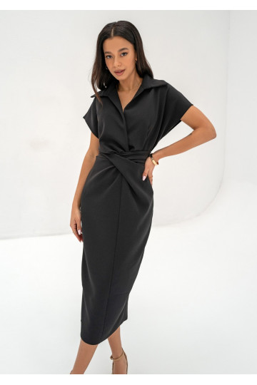 Axelle - Black collared midi dress 2