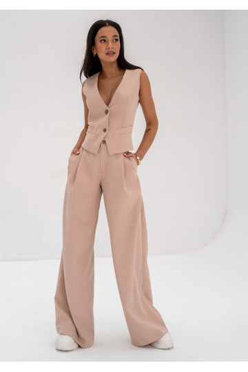Mocca - Beige wide trousers 2