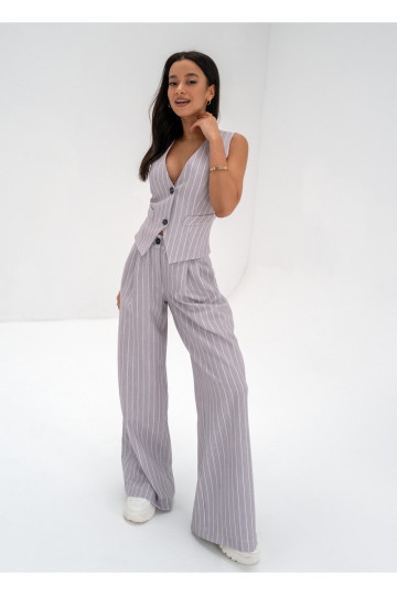 Mocca - Grey striped wide trousers 2