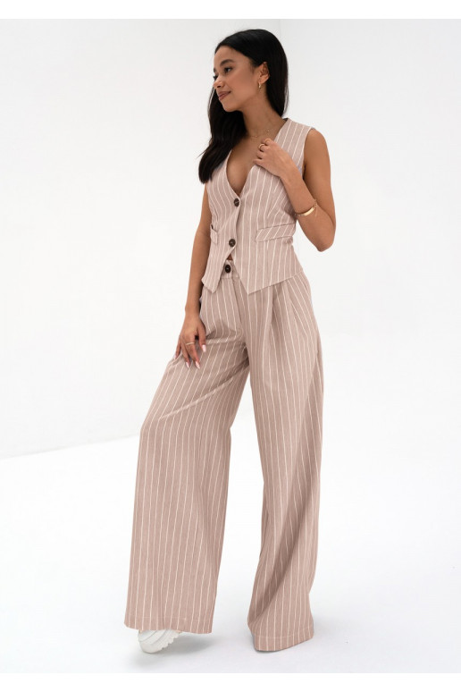 Mocca - Beige striped wide trousers