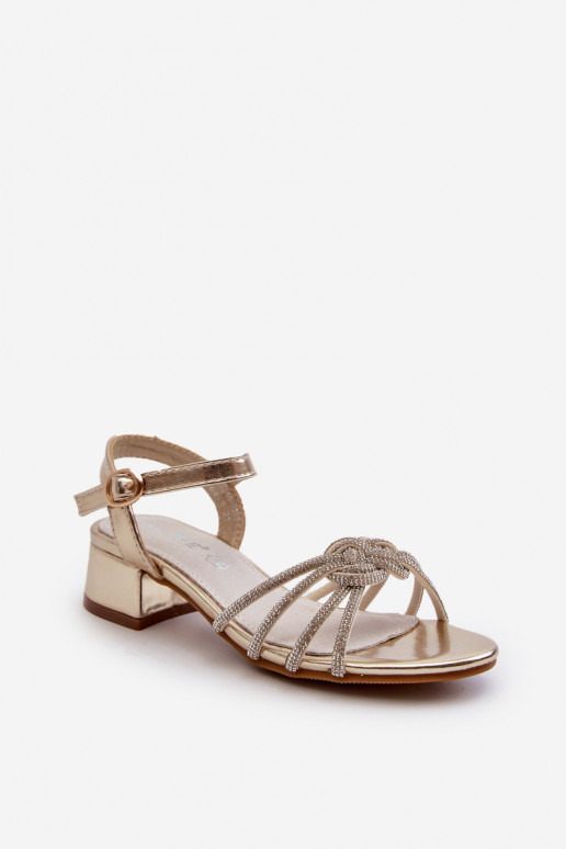 Girls' low-heeled sandals with zircons Gold Ollna