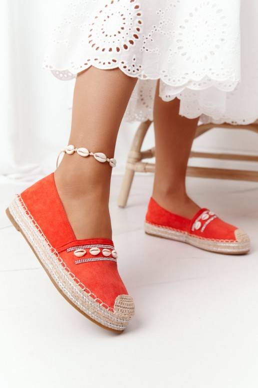 Espadrilles On A Platform With Shells Coral Seashell Espadrilles On A Platform With Shells Coral Seashell