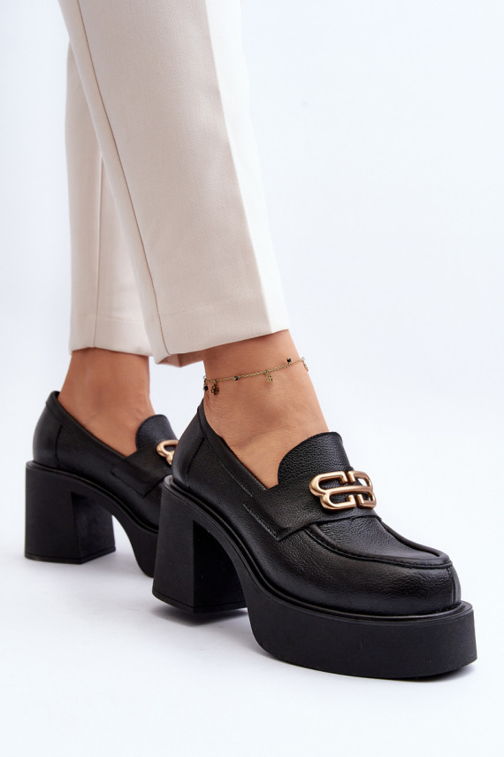 Zazoo 20170 Women's Leather Shoes with Heels Black