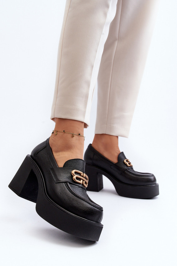 Zazoo 20170 Women's Leather Shoes with Heels Black