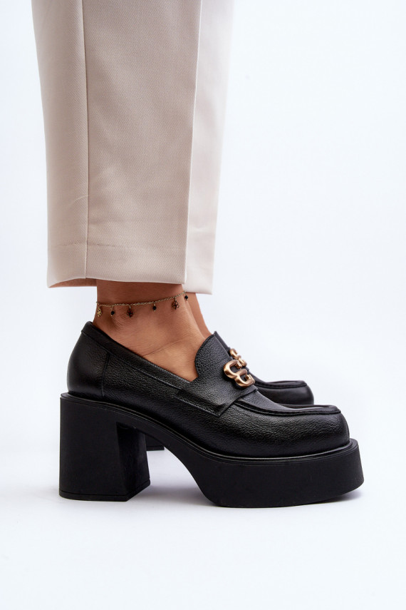 Zazoo 20170 Women's Leather Shoes with Heels Black