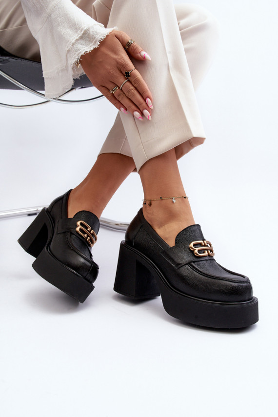 Zazoo 20170 Women's Leather Shoes with Heels Black