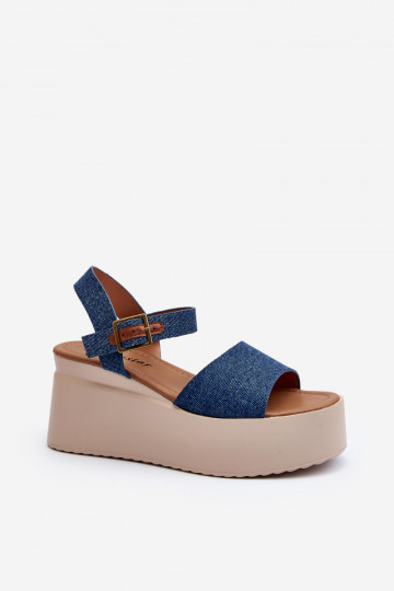 Women's Denim Wedge Sandals Blue Geferia 2