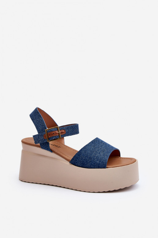 Denim platform sandals blue color Geferia