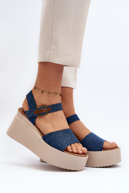 Women's Denim Wedge Sandals Blue Geferia